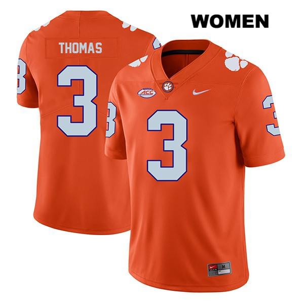 Women's Clemson Tigers #3 Xavier Thomas Stitched Orange Legend Authentic Nike NCAA College Football Jersey FXH5846CQ